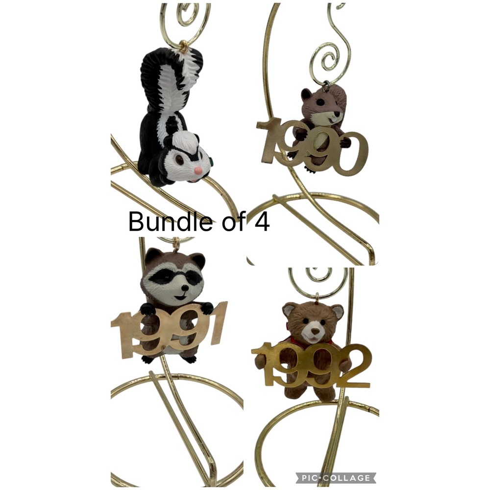 Hallmark Keepsake Woodlands Ornament Lot 1990-1993 Raccoon Bear Skunk Squirrel